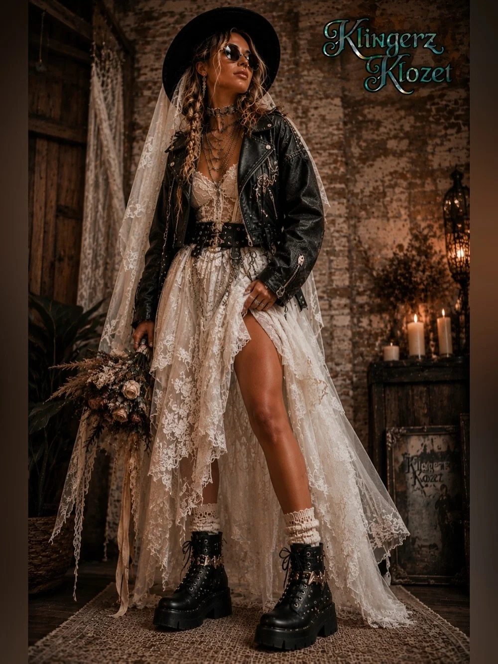 Black Studded Platform Combat Boots | Gothic Bat Buckle | Punk Grunge